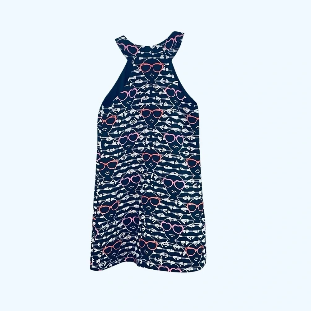 Hutch Anthropologie Pink/Black Sleeveless Halter Dress Novelty Sunglasses Print